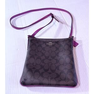 Coach Signature North South Crossbody Bag Brown Pink Ruby